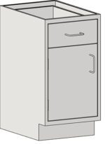 Illustration of the Eagle MHC Base Unit in light gray, measuring 22X18, with a top drawer and Lh door featuring a simple handle. Stands steady on its base.