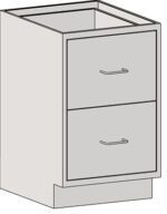 The Eagle MHC Base Unit is a gray, 2-drawer cabinet featuring silver handles. Measuring 22x18 inches, it boasts a rectangular shape and simple design, ideal for office or home storage. Designed without a countertop, it sits at an optimal height for ease of access and convenience.