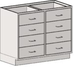 Illustration of the Eagle MHC Base Unit, 8-Drawer, Standing Ht, 22X30. It has two columns with simple handles and an open top for assembly or countertop use.