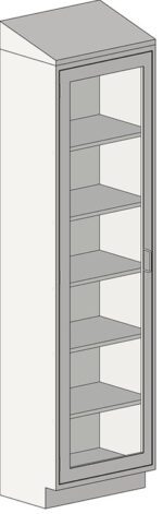Illustration of the Eagle MHC Tall Case with a glass left-hand door, 18X24 dimensions. It features five shelves and a right-side handle, viewed from a slightly elevated perspective.