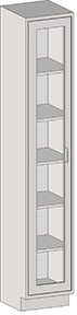 The Eagle MHC Tall Case, 18x24, Lh Door features a tall, narrow display cabinet with multiple shelves and a glass insert front door. The design is in a neutral color such as white or light gray and is supported by a small base.