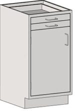The Eagle MHC Base Unit is a gray 22X18 inch kitchen cabinet with two drawers and an Lh Door_Drawer, featuring simple handles and standing on a flat rectangular base.
