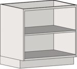 Introducing the Eagle MHC Sink Base Unit, a sleek 22x30-inch shelving unit with a minimalistic design. Its light gray, rectangular form and open front with two shelves are ideal for displaying books or small items in any modern space.