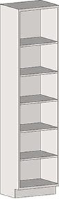 The Eagle MHC Tall Case bookshelf features a sleek, narrow design with six evenly spaced shelves. Its light gray finish and open front enhance its minimalist aesthetic. With dimensions of 18X24, its ideal for compact areas.