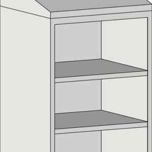 The Eagle MHC Wall Cabinet is a simple, small, rectangular cabinet with a slanted top. It has an open front with two shelves and solid sides and back. The minimalist 13X18 design appears to be crafted from wood or similar material.