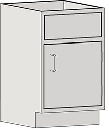 Illustration of the Eagle MHC Sink Base Unit, Rh Door, showcasing a rectangular light gray design with a drawer above and a door below. Stand height is 22x18, ideal for various kitchen setups.
