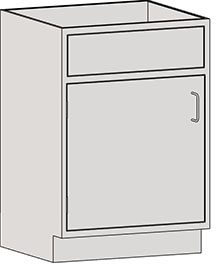 A simple, light gray kitchen cabinet from Eagle MHC with a left-hand door, stand height, and dimensions of 22X18 inches features one top drawer and a larger door below with a small handle. Shown in three-quarter view.