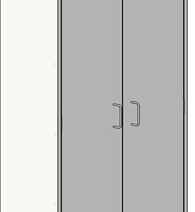 Illustration of the Eagle MHC Tall Case, featuring a tall, narrow design with two doors and minimalist handles. The 18x30 cabinet has a modern look with a slightly protruding slope top, adding style to its simplicity.
