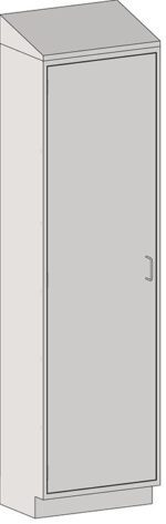 The Eagle MHC Tall Case is depicted from a slight angle, showcasing a simple design with a single left-hand door, light grey color, and small handle on the right. This narrow cabinet measures 18X24 and features a subtle slope on top.