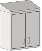 The Eagle MHC Wall Cabinet, 2 Door, 13X30, has a sleek gray metal design with dual handles on each door and a flat top, offering industrial charm. Its closed doors highlight sturdy construction.
