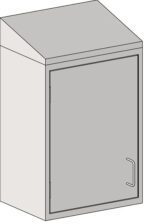 The Eagle MHC Wall Cabinet features a left-hinged door with a visible right-side handle, a sleek gray finish, and an elegant slope top in a 13X18 design.