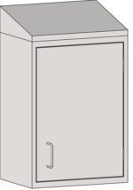 Illustration of the Eagle MHC Wall Cabinet, featuring a simple light gray 13X18 rectangle with a right-hand door, vertical handle, and left hinges. It has smooth surfaces and an optional slope top for added elegance.