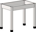 The Eagle MHC Bench Frame is a simple, 24X24 inch rectangular structure with four legs, featuring a gray finish and black tips. Its minimalist industrial design makes it ideal for standing height applications.