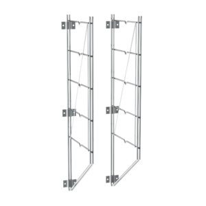 The steel trellis wall panels, compatible with Metro 12WB5C Erecta Shelf Wall Mounts, feature horizontal and diagonal rods. They provide vertical plant support, include mounting brackets for easy wall installation, and blend simplicity with functionality.