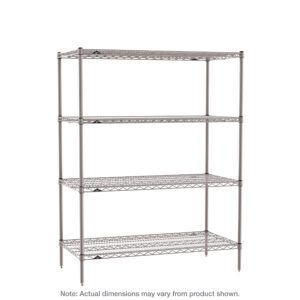The Metro SE-184263K4-S-4 Super Erecta 4-Shelf Industrial Wire Shelving Unit, featuring adjustable shelves with Metroseal Gray Epoxy, stands on sturdy legs with black plastic footings. Note: Dimensions (18x42x63) may vary from the product shown.