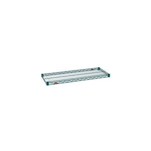 The 14 x 36 Metro Super Erecta 1436NK3 Industrial Wire Shelf in Metroseal Green Epoxy, featuring a rectangular grid and raised short edges, is perfect for storage with its functional and durable green finish.