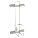 The wall-mounted metal organizer has two rectangular wire baskets ideal for shower essentials, featuring a light gray minimalist design that complements the sleek appeal of the 45 H Metro FL235 Flexline Oxygen Tank Holder for 4 diameter tanks.