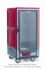 The Metro C537-HFC-LA C5 3 Series Cabinet, with a full-length clear door and Lip Load Aluminum Slides, offers easy mobility and stability. This 3/4 height insulated holding cabinet operates at 120V, 60Hz, and 2000W.