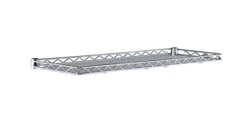 The Metro 1236CSNC Super Erecta Shelf, measuring 12 x 36, features a mesh design with a chrome railing, ideal for storage or display.