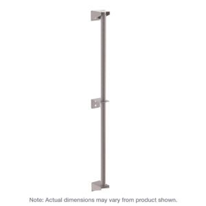 The Metro 63PDFK4 Super Erecta Wall Mount Post features a sleek Metroseal Gray Epoxy finish, 63 in height, with three mounting brackets along its length. Each bracket has a square base for attachment. Note: Actual dimensions may vary from the product shown.