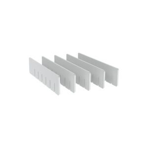 Five gray Metro FL143 Additional Short Dividers for Flexline and Lifeline systems are arranged in two rows on a plain white background, each featuring evenly spaced vertical slits at the bottom.
