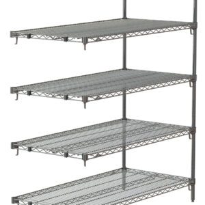 The Metro Super Adjustable Super Erecta 5AA357C is a chrome 18 x 48 x 74 shelving unit featuring five adjustable wire shelves.