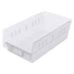 The Metro MB30130CLN Nesting Shelf Bin, Clear, 11.6 x 6.6 x 4, features a rectangular shape with ridged sides and an open front for easy organization and access.