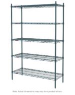 The Metro 5N567K3 Super Erecta Shelving Unit, coated in Metroseal Green Epoxy, features five adjustable wire shelves on a sturdy frame, measuring approximately 24 x 60 x 74.