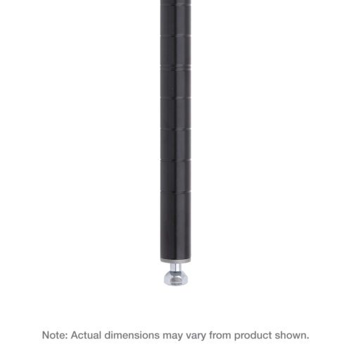 Close-up of a black adjustable furniture leg with a metallic foot, akin to the Metro 33PBL Super Erecta SiteSelect Industrial Wire Shelving Post in Black, 33 H. Note: Actual dimensions may differ from product shown.