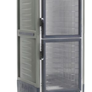 The Metro C539-MXDC-L-GY C5 3 Series is a full-height, gray insulated moisture heated holding/proofing cabinet on wheels with Dutch clear doors and two compartments. It features red control knobs, Lip Load Aluminum Slides, and operates at 220-240V, 50/60Hz, 1681-2000W for enhanced functionality.