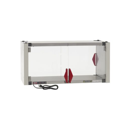 en2e11yauon5b3t1eibwtcyecyq26bys.jpg The Metro HS1436-EKIT Super Erecta Hot Enclosure Kit features a stainless steel heated shelf, transparent sliding doors with red handles, and measures 36.7 x 17.7 x 17.4. It includes a 120V power cord, ensuring safe, controlled environment use with its 400W capacity.