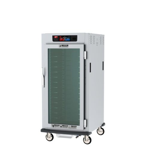 f0w8gslo3v58abw6yshsvbsjcxja9hef.jpg The Metro C597X-SFC-U C5 9 Series Controlled Humidity Reach-In Heated Holding and Proofing Cabinet features a modern design with a stainless steel frame, clear door, digital top-panel controls, and caster wheels for mobility. It operates efficiently on 220-240V at 50/60Hz.