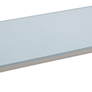 The industrial cutting mat features a light blue grid pattern and complements the MetroMax i MX2454F Plastic Industrial Shelf with Solid Mat, 24 x 54. It offers a smooth, durable surface for precision tasks, complete with black corners and side branding.