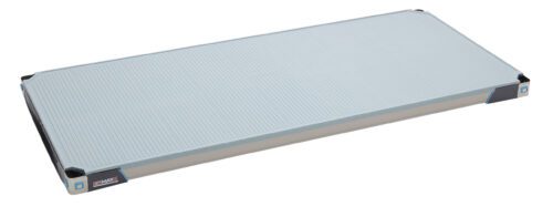 f34g1sdh0rczo49xumcmo1haknlwmuy4.jpg The industrial cutting mat features a light blue grid pattern and complements the MetroMax i MX2454F Plastic Industrial Shelf with Solid Mat, 24 x 54. It offers a smooth, durable surface for precision tasks, complete with black corners and side branding.