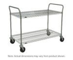 The Metro 2SPN56ABR SP Series Utility Cart features two brite wire shelves and four wheels, perfect for transport or storage. With handles on both ends, its sturdy design accommodates varying projects. Note: Actual dimensions are 24 x 60 x 39.