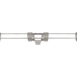 A sleek, metallic wall-mounted broom holder with five slots measures 48 L x 2 H, perfect for organizing tools and enhancing your MetroMax 4 industrial shelving with the Metro MAX4-L48-2S Stackable Shelf Ledge.