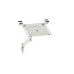 The Metro FL310SEC Flexline Articulating Arm with Secure Laptop Tray has a metal adjustable monitor mount and a flat rectangular base, allowing for flexible positioning with tilt and swivel features against a plain white background.