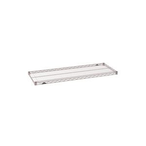 The Metro Super Erecta 1848NK4 Industrial Wire Shelf in Metroseal Gray Epoxy is a durable 18 x 48 rectangular shelf with a grid pattern and reinforced edges, perfect for storage or organization in shelving units or rack systems.