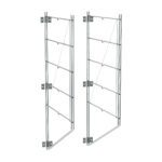 Two metallic wall trellises with hinged frames and diagonal wire patterns are shown open. With mounting brackets like Metro 18WB5C Erecta Shelf Wall Mounts, they are perfect for supporting climbing plants on up to five 18 wide Erecta wire shelves.