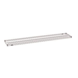 The Metro Super Erecta 1472NK4 is a 14 x 72 industrial wire shelf with a grid-like design, finished in Metroseal Gray Epoxy. It features a sleek silver finish and is positioned horizontally against a white background.