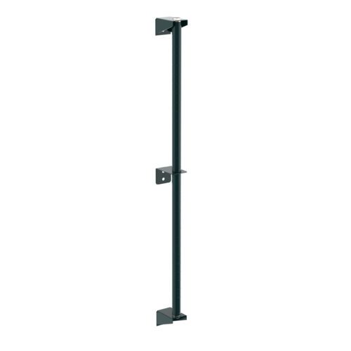 hqg0bykfiddgrg8cki76j9bl1pkp9v5g.jpg The Metro 33PDFK3 Super Erecta Wall Mount Post, standing 33 high, boasts a slender design with a dark green Metroseal Green Epoxy finish and includes three strategically positioned mounting plates with screw holes.