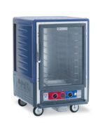 The Metro C535-CXFC-4-BUA C5 3 Series Cabinet is a sleek blue, half-height unit with a full-length transparent door and fixed wire slides. It operates at 220-240V, 50/60Hz, and features multiple racks and controls.