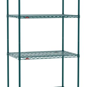 The Metro EZ2436NK3-4 Super Erecta is a 24 x 36 x 74 shelving unit with four open wire shelves, featuring a durable Metroseal Green Epoxy finish and adjustable feet for versatile storage.