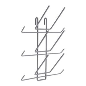 The Metro BH6K4 SmartWall 6-Prong Bottle Holder, Metroseal Gray Epoxy is a metallic wall-mounted rack with six angled slots, ideal for organizing or displaying objects with its sleek minimalist design.