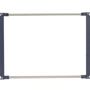 The Metro MAX4-4F2436 Storage Level Frame for MetroMax 4 Industrial Plastic Shelving, 24 x 36, is rectangular with a black and silver finish. It features four round corner supports and parallel bars on the top and bottom for structural support, set against a plain white background.