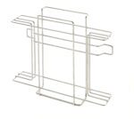 The Metro MS-CBE PrepMate Cutting Board Holder is a sleek, silver metal wire rack with rectangular sections and open slots for organizing cutting boards or baking sheets, ideal for efficient kitchen storage. It stands upright on a white background.