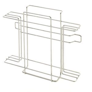 The Metro MS-CBE PrepMate Cutting Board Holder is a sleek, silver metal wire rack with rectangular sections and open slots for organizing cutting boards or baking sheets, ideal for efficient kitchen storage. It stands upright on a white background.
