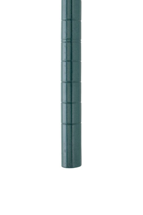 j9u71nf4mrnduxi87jiqmsox6rjqwzs8.jpg A Metro Super Erecta 54UPK3 SiteSelect Mobile-Ready Wire Shelving Post stands with a smooth, glossy Metroseal Green Epoxy finish, featuring evenly spaced circular grooves along its 54 height against a crisp white background.