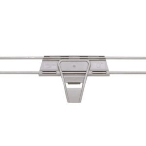 The Metro MQL30-2S Stackable Shelf Ledge is a straight metal rack with a central attachment point and two adjustable clips at each end, designed for efficient item storage. It measures 30 L x 2 H and complements the MetroMax Q Industrial Plastic Shelving, shown on a plain white background.