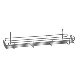 The Metro SR24K4 SmartWall Spice Rack is a metallic gray wire shelf with a Metroseal Gray Epoxy finish for wall mounting, featuring multiple horizontal bars and vertical supports with raised ends, ideal for lightweight items.